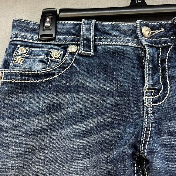 Miss Me Jeans Women's 27 (4) Blue Signature Boot Flower Sequin Pockets Blingy - Picture 5 of 15